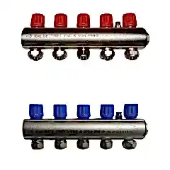 Kalde 5 Ağızlı Kendinden Vanalı Kollektör 1'' (Mavi ve Kırmızı Set)
